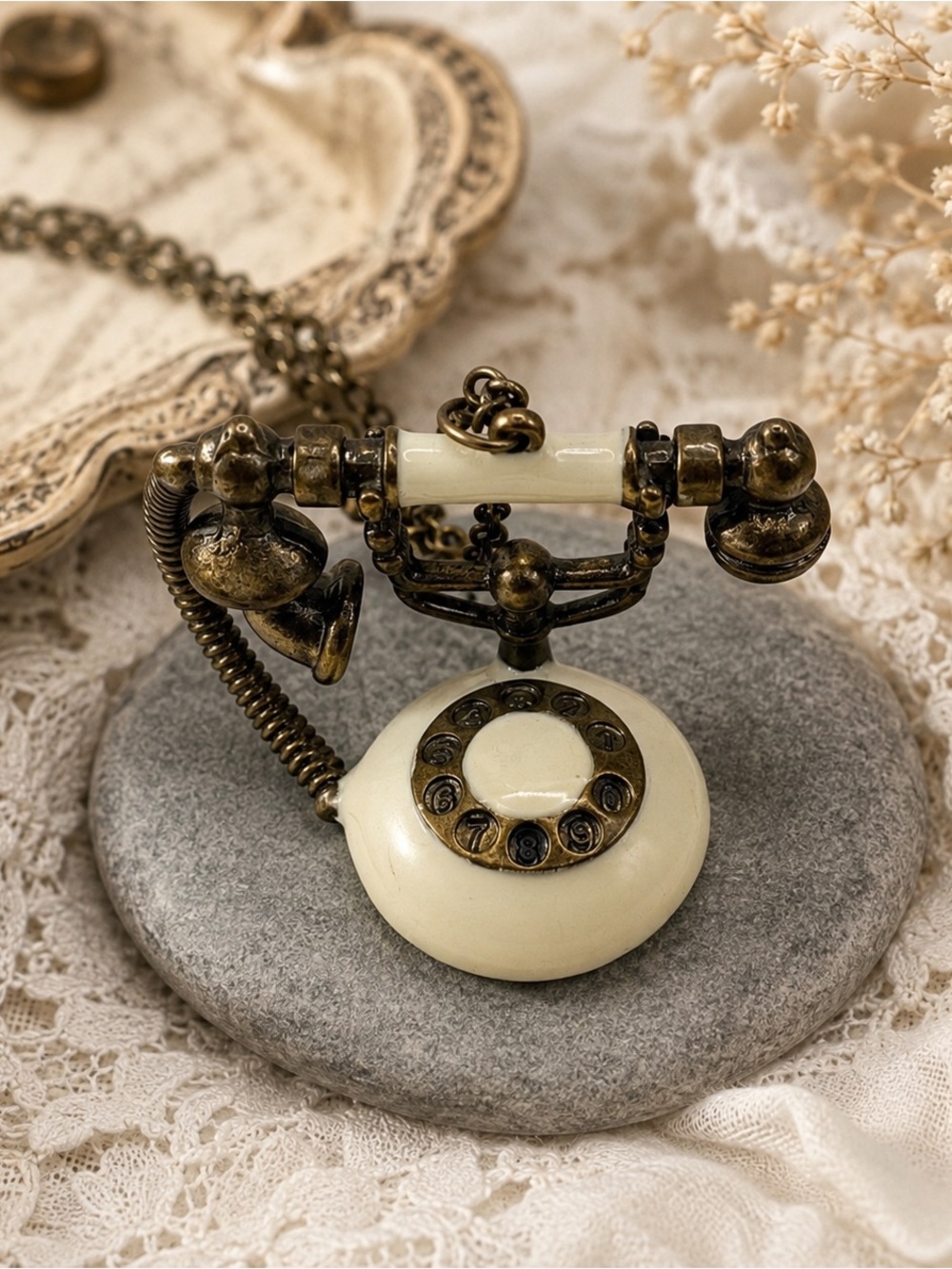 American Eagle Antique-Style Rotary Telephone Pendant Necklace